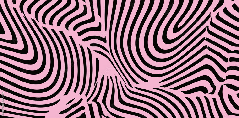 Aufkleber abstract pattern of wavy black lines on a pink background, capturing the trendy psychedelic and neo-