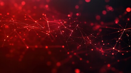 Abstract red and black digital network with glowing connecting points and lines creating a sense of technology and modern connectivity