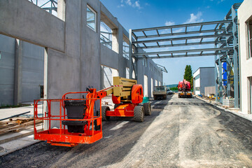 Business facility under construction with workers and equipment shaping the future workplace