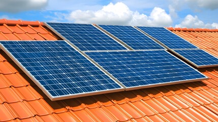 Solar Panels on Orange Tile Roof, Sustainable Energy