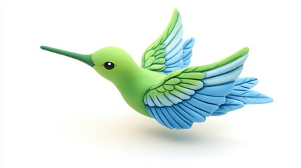 Obraz premium Adorable green and blue hummingbird figurine isolated on white background.