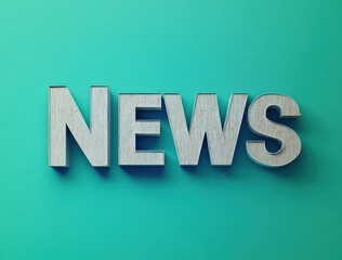 wooden block letters spelling the word news on a teal background with shadows