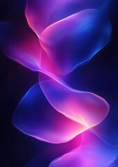 Abstract flowing translucent waves in blue and pink hues creating a soft glowing and ethereal light effect on a dark background