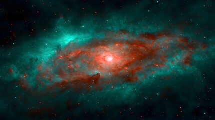 Obraz premium Cosmic Nebula Red Green Space Galaxy Starscape