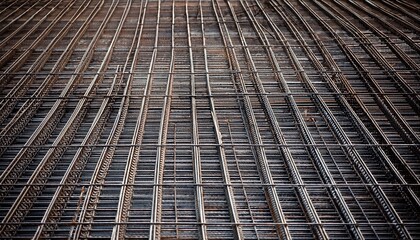 Fototapeta premium rebar grid used to reinforce concrete foundation construction texture