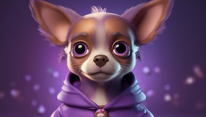 3D Portrait Chihuahua in lila