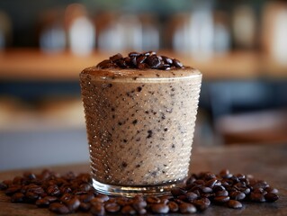 Bold Espresso Chip Smoothie With Chunky Texture Topped With Whipped Cream And Chocolate Shavings Delight