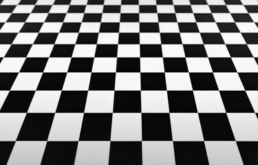 Fototapeta premium Endless black and white checkerboard pattern floor creating a sense of infinite space and optical illusion effect