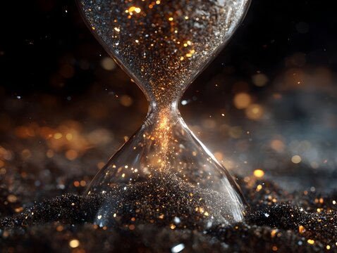 Cosmic dust settling into the form of an hourglass shape evokes celestial time passage wonder
