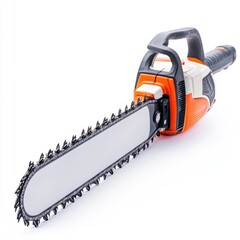 Fototapeta premium Orange chainsaw equipment tool cutting device isolated on white background