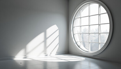 Fototapeta premium Grey Monochromatic Interior With Geometric Window