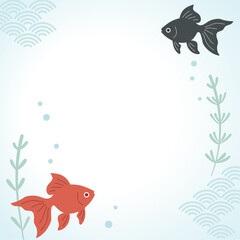 涼しげな金魚と水草の和風イラスト背景