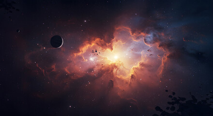 Stunning Nebula with Planet and Asteroid Field