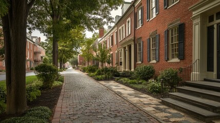 Obraz premium Historic Brick Row Houses on Cobblestone Street