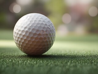 Obraz premium Golf ball teetering on tee in macro shot highlighting textured dimple patterns for performance insights