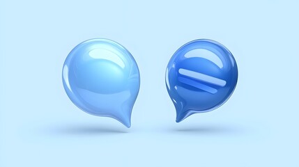 Glossy Blue Speech Bubbles 3D Render Abstract Communication