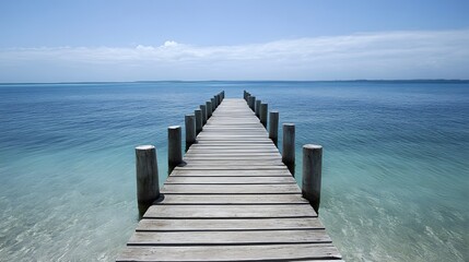 Obraz premium Serene Wooden Dock Extending to Tranquil Ocean Horizon
