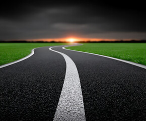 Obraz premium lush image of a winding path leading through a beautiful landscape towards a distant bright light