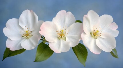 Fototapeta premium Three Delicate White Apple Blossoms Spring Flowers