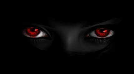Red Eyes Amidst Black Background: Creepy Gaze in Mystical Dark Art
