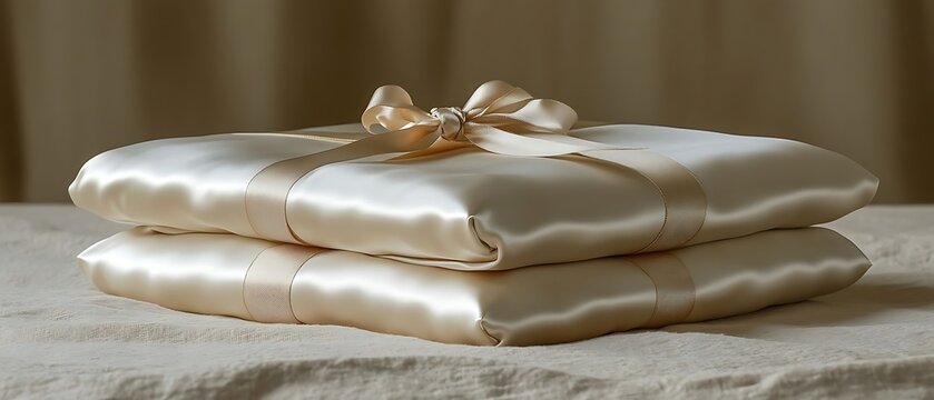 Gift-wrapped silk sheets on bed