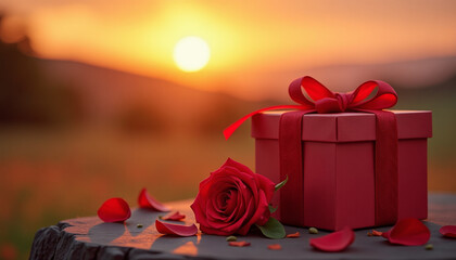 Red Garden Rose Petals In Sunset Light