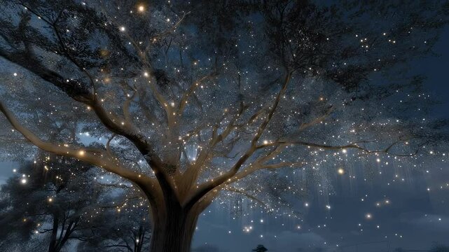 A serene atmosphere depicting a digital tree of knowledge each branch adorned with luminescent leaves that signify AGI insights while glimmering halos indicate the statistical background