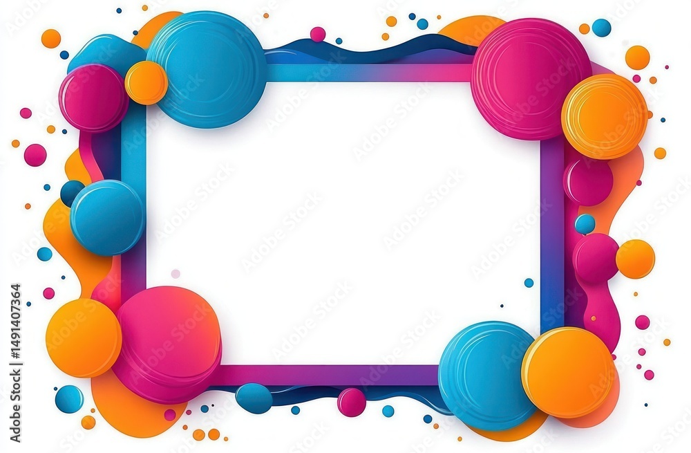 Aufkleber colorful abstract frame with layered round shapes in blue, orange, and pink hues surrounding a white