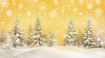 Fototapeta premium Golden Winter Wonderland Snow Covered Pine Trees