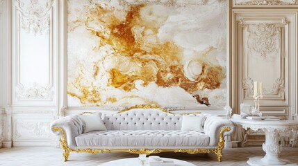 Luxurious interior design with opulent marble wall decor.