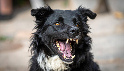 Fierce canine silhouette with bristling fur and bared sharp teeth, expressing growl of fury