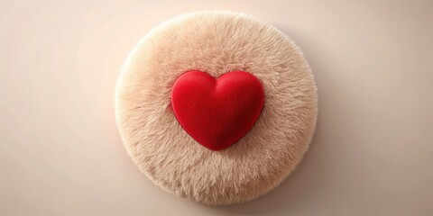A crimson heart nestled in a soft, fluffy beige circle, a symbol of warmth and affection.