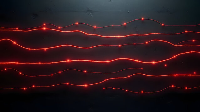 Dynamic parallel circuit lines with random branching nodes, power distribution concept in red and white.