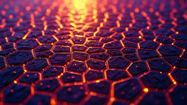 Hypnotic octagon-hexagon circuit network with iridescent traces mimics quantum chip designs for tech wallpapers.