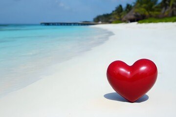 Fototapeta premium Red Heart on Tropical Beach Summer Love Vacation