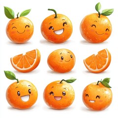 Smiling Cartoon Style Oranges: Playful and Colorful Fruit Illustrations