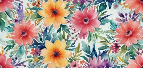 Abstract watercolor floral pattern, vibrant colors, bold brushstrokes ,  artistic,  print,  ink