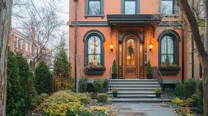 Fototapeta premium Charming Victorian Home Festive Decorated for Holiday Season