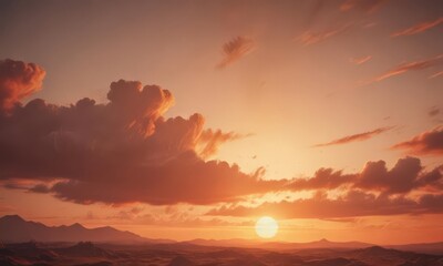 Aged paper texture, warm sunset hues, retro style sky,  nature,  photography