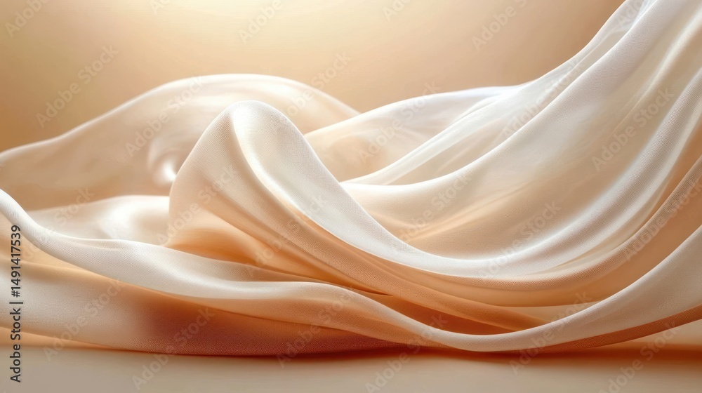 Fototapete soft flowing beige fabric with delicate folds and smooth texture creating a serene and elegant visua