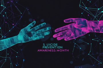Two digital hands reaching out for help on a dark background for suicide prevention awareness month