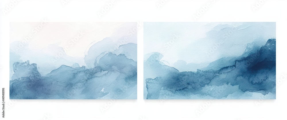 Aufkleber abstract watercolor landscape with flowing blue and teal tones creating a misty mountain or cloud-li
