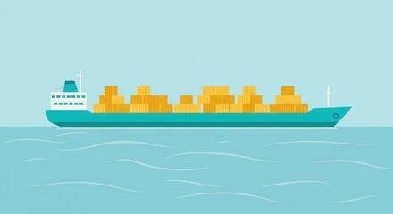 Fototapeta premium Modern cargo ship sailing across calm waters with stacked containers