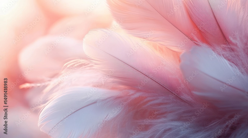 Aufkleber soft close-up of delicate pink and white feathers with gentle light and smooth textures evoking calm