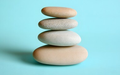 Stack of Balanced Stones on Turquoise Background - Zen Spa Serenity