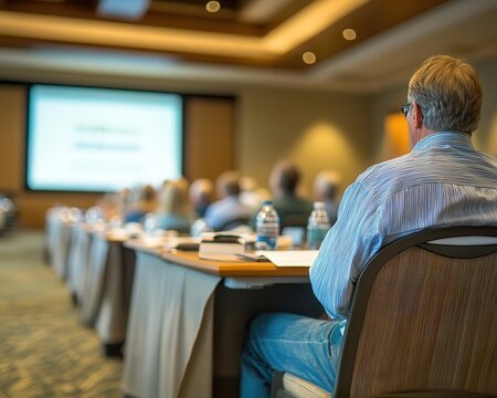A wideangle view of a retirement planning seminar with experts, Planning, Informative and interactive