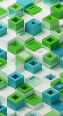 Teal & Green Cubes: Abstract 3D Render