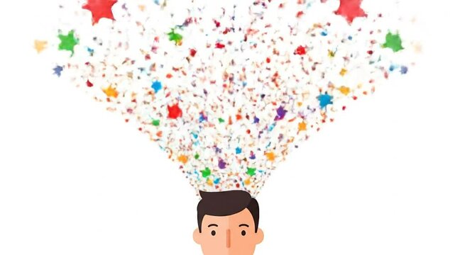Head with exploding confetti, celebration concept