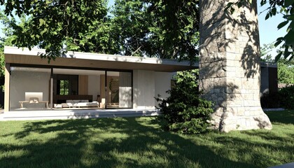 Modern dream house embraced by nature Peaceful architecture.