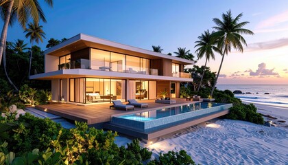 Oceanfront Dream Modern Villa with Infinity Pool at Twilight Paradise.